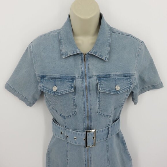 Missguided Women 4 Blue Jean Denim Stretch Zip Playsuit Romper One Piece NEW - Picture 2 of 11